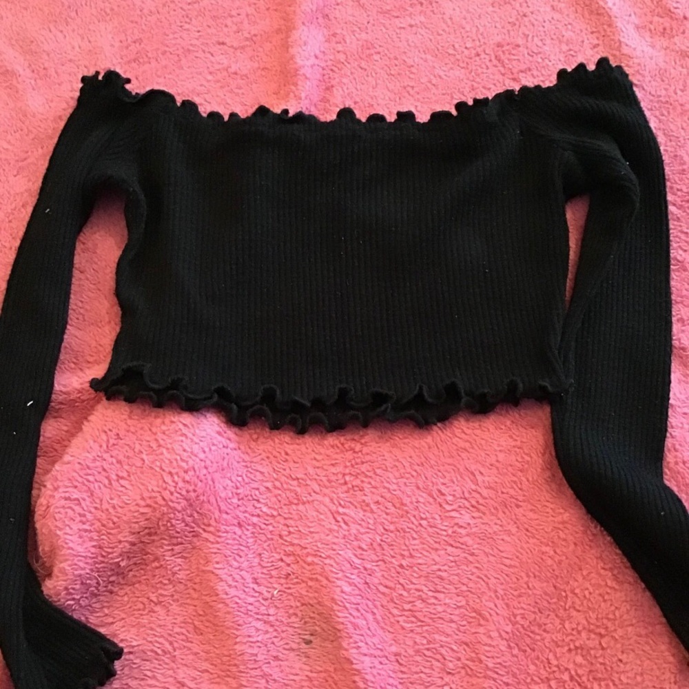 Black off the shoulder crop top.